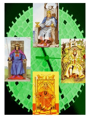 Os senhores do tempo em atividade Montagem do Autor com os quatro reis do Sharman-Caselli Tarot, 2001