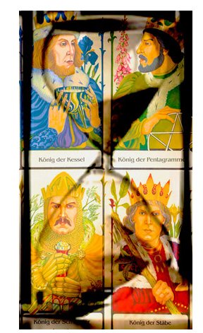 Os senhores do tempo Montagem do Autor com os quatro reis do Old Path Tarot, 1990.