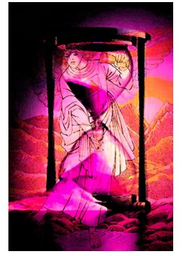 A Temperança tempera o tempo” Montagem do Autor com o arcano XIV do Sharman-Caselli Tarot, 2001