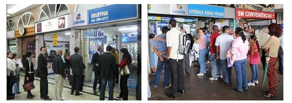 A Loteria Federal e as mesmas filas em diferentes partes do País. Imagens obidas em www.g1.globo.com (à esquerda) e www.www.abril.com.br (à direita)