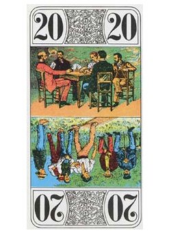Uma versão do Julgamento, com homens jogando cartas e bocha. www.taroteca.multiply.com/ photos/album/239/Jeu_De_Tarot