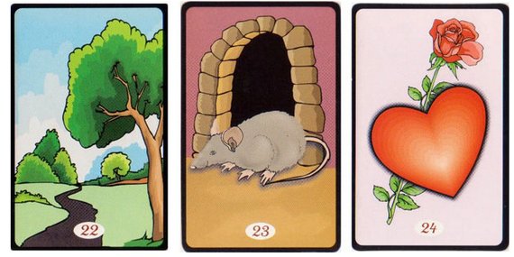 22.Caminho, 23.Rato e 24.Coração Cartas do 'Tarô Cigano'