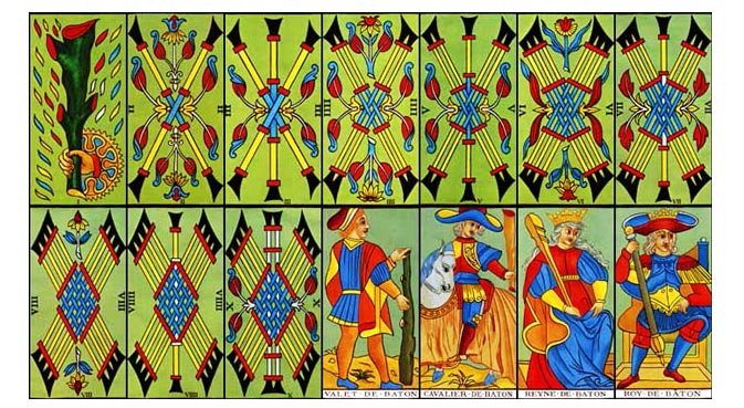 Cartas do Naipe de Paus. Tarô de Marselha.