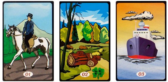 1.Cavaleiro, 2.Trevo e 3.Navio Cartas do 'Tarô Cigano'