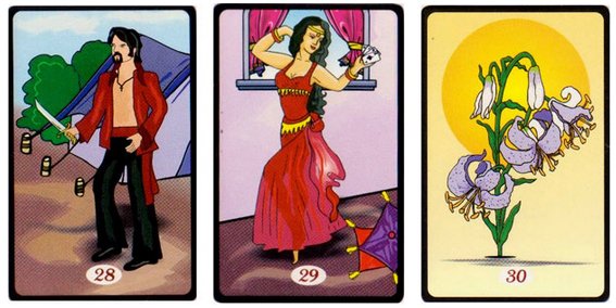 28.Cigano, 29.Cigana e 30.Lírios Cartas do 'Tarô Cigano'
