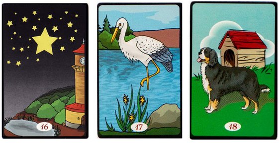 16.Estrela, 17.Cegonha e 18.Cão Cartas do 'Tarô Cigano'