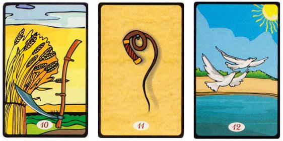 10.Foice, 11.Chicote e 12.Pássaros Cartas do 'Tarô Cigano'