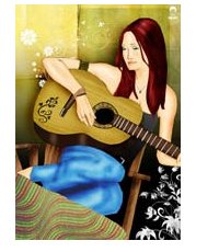 Ilustração: A garota e o violão de Marcel Melfi, in www.marcelmelfi.com