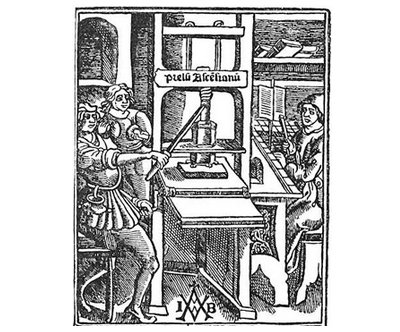 Impressão medieval com gravações em madeira www.commons.wikimedia.org