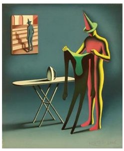 "Ironia é minha sombra". Óleo sobre tela de Mark Kostabi (EUA, 1960)