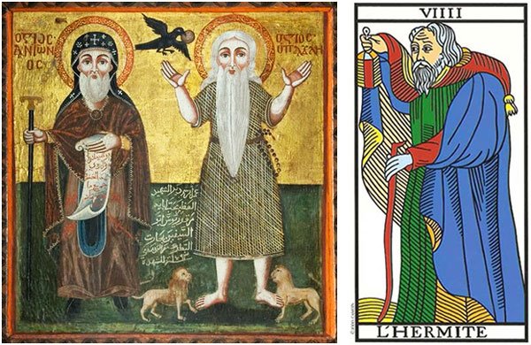 Imagem dos Padres do Deserto e Carta O Eremita do Tarô de Marselha