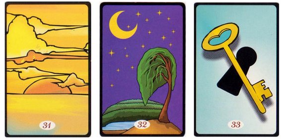 31.Sol, 32.Lua e 33.Chave Cartas do 'Tarô Cigano'