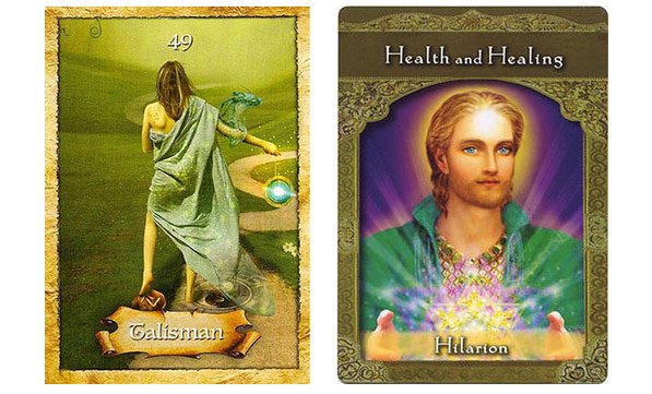 A carta Talismã do Oráculo 'The Map' de Colette Baron Reid e a carta Hilarion do Oráculo 'Ascended Masters' de Doreen Virtue.
