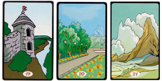 19.Torre, 20.Jardim e 21.Montanha Cartas do 'Tarô Cigano'