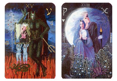 15. O Diabo e 18. A Lua Cartas do Spiral Tarot de Kay Steventon (1997)