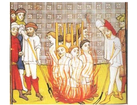 Pintura de Felipe, o Belo, acompanhando a imolação de templários