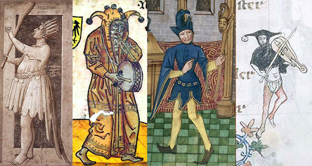 Todos esseos exemplos são do século 14, exceto o segundo, que é de um jogo de cartas alemão, de 1455, chamado Ambras Hofamterspiel