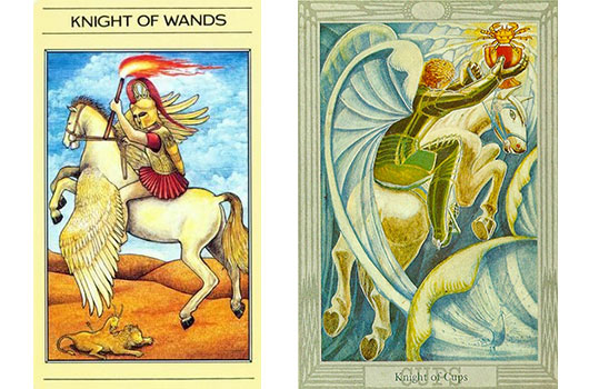 O Cavaleiro de Paus no tarot Mitológico e o Cavaleiro de Copas no Thoth Tarot