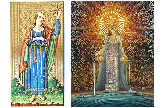 A Estrela no Tarô Visconti Sforza (1450) e no Mythological Tarot Art de Emily Balivet (2013)