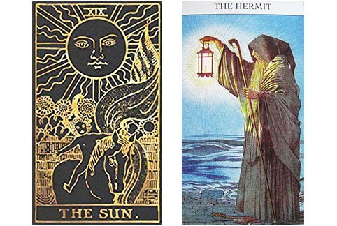 Cartas do Rider-Waite Tarot redesenhado e do Eremita de autor desconhecido