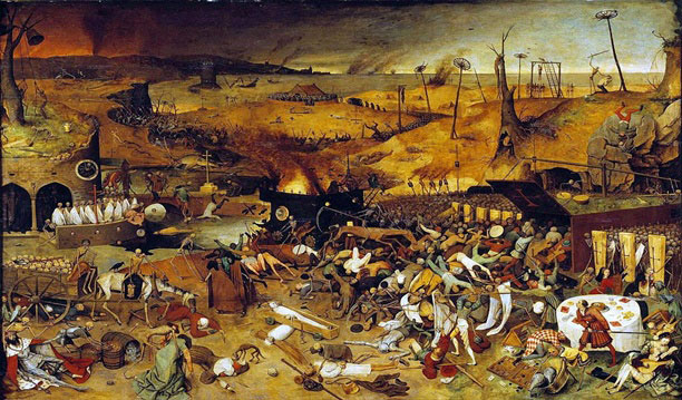 "O triunfo da morte", pintura de Pieter Bruegel, representando a fome,  a guerra, a peste e a morte mencionadas no Apocalipse.