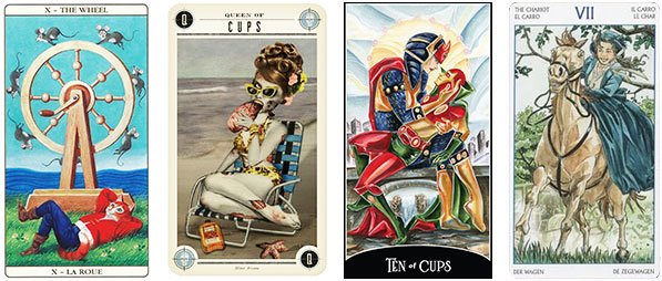 Cartas divertidas nos baralhos modernos: Cat Tarot, Zombie, Justice League e Jane Austen