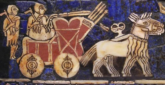 Carro de guerra no Estandarte de Ur, Suméria, 4 mil anos atrás