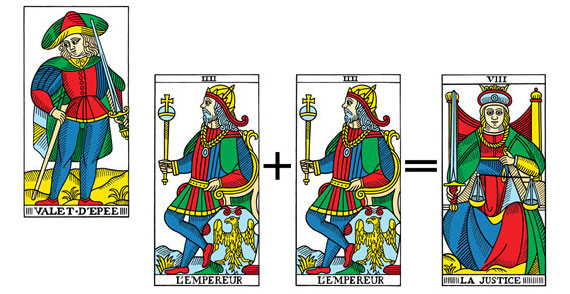 Correspondências dos traços no Valete de Paus com o 4. O Imperador