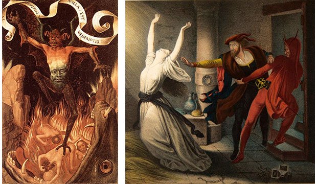 Pinturas de Hans Memling, Hell (1485) e de Joseph Fay, Faust und Mephisto (1848)