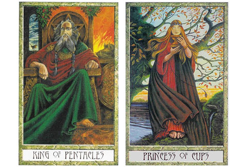 O Rei de Ouros e a Princesa de Copas no Druid Craft Tarot