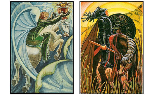 A construção do conhecimento é um trabalho contínuo e que envolve muito empenho, observação e prática como nos ensinam os Cavaleiros Cavaleiros de Copas e de Ouros no Thoth Tarot