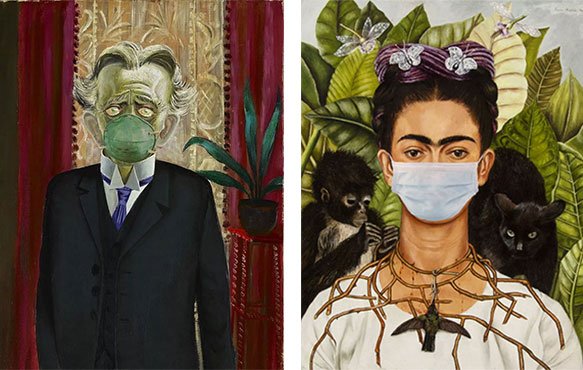 Retrato do Dr. Heinrich Stadelmann (Otto Dix, 1922) e Autorretrato com Colar de Espinhos e Beija-Flor (Frida Khalo, 1940)