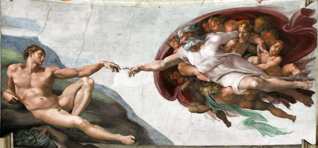 A "Criação de Adão" é um afresco pintado por Michelangelo, por volta de 1511, no teto da Capela Sistina (Vaticano). A cena representa um episódio do Livro do Gênesis no qual Deus cria o primeiro homem: Adão.