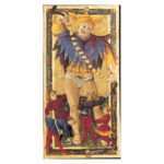 O Louco, carta do Tarot Gringonneur, preservada integralmente sobre fundo branco.