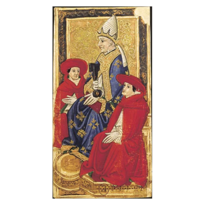 Charles IV Tarot – O Papa O Papa, carta do Tarot Gringonneur, preservada integralmente sobre fundo branco.