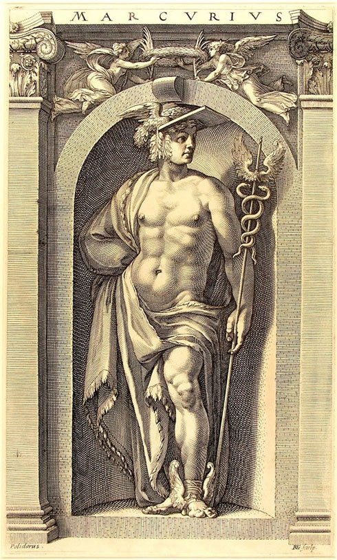 Mercúrio em gravura de Hendrik Goltzius, de 1592.