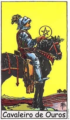 Cavaleiro de Ouros - Movimento e Ação no baralho Rider-Waite.