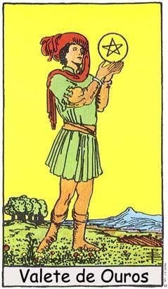 Valete de Ouros – O Mensageiro no baralho Rider-Waite.