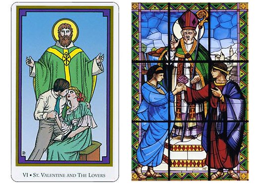 Os Namorados no Tarot dos Santos de Robert Place e vitral do Santo