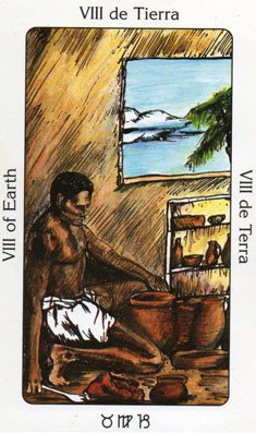 Carta Oito de Terra do tarô de Zolrak e Durkon.