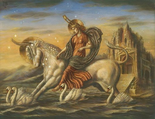 Figura sobre um touro em arte de Jake Baddeley.